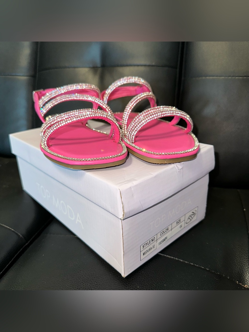Top Moda Rhinestone Fuchsia Sandals - Picture 3 of 3